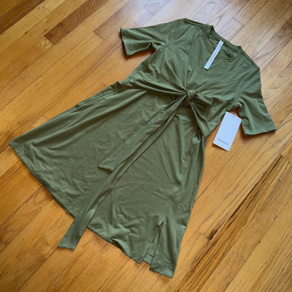 Lululemon Cotton Wrap-Front T-Shirt Dress 2 Green Short Sleeve Casual Athleisure